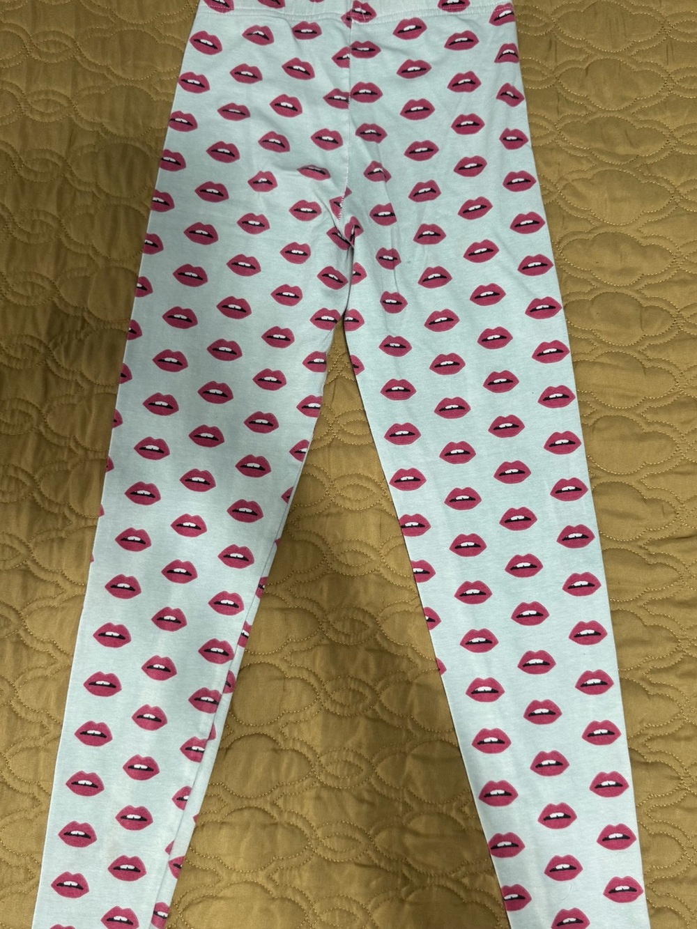 American Apparel White Leggings with Pink Lip Print